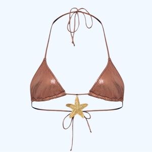 Prettylittlething Bronze Shimmer Starfish Trim Micro Bikini Top Size 0 New